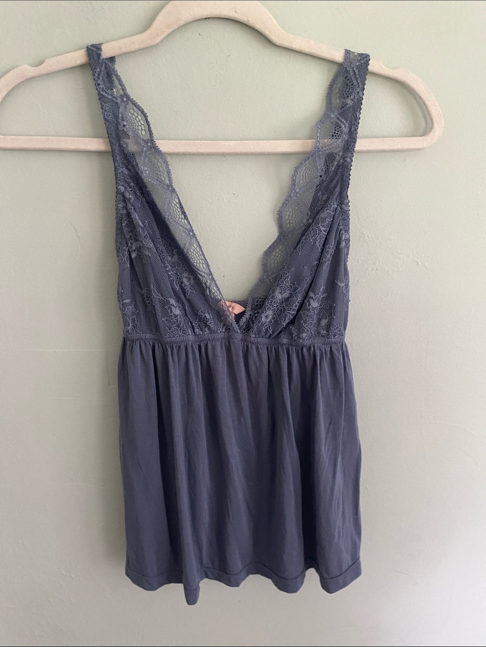 Eberjey Women’s Lace-Trim V-Neck Cami Storm Blue Pajama Lingerie Top Size M